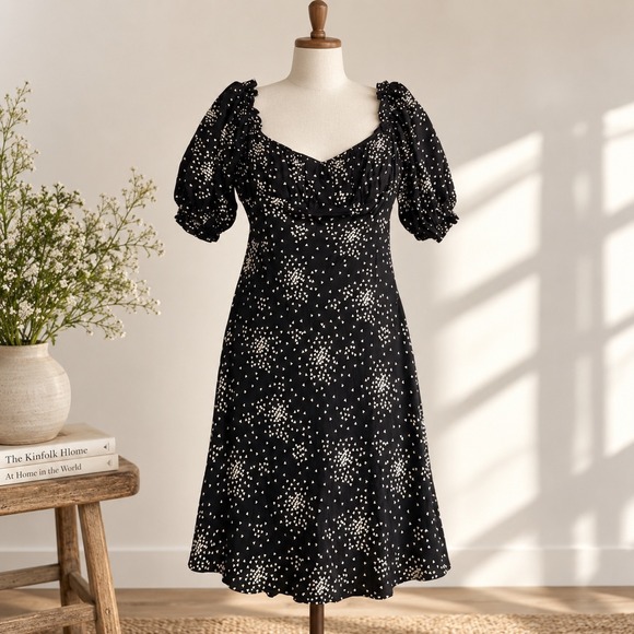 By Anthropologie Dresses & Skirts - By Anthropologie Juliet Heart Puff Sleeve Dress Black L Dark Coquette Milkmaid